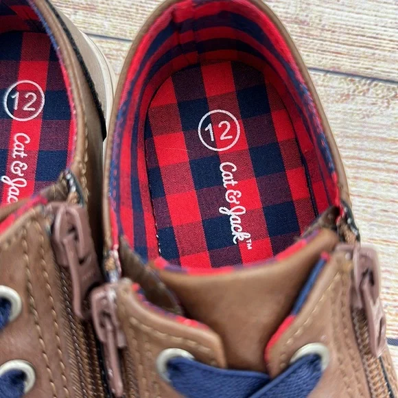 Cat & Jack Brown and Navy Blue Zipper Sneakers Size 12 - Picture 4 of 5